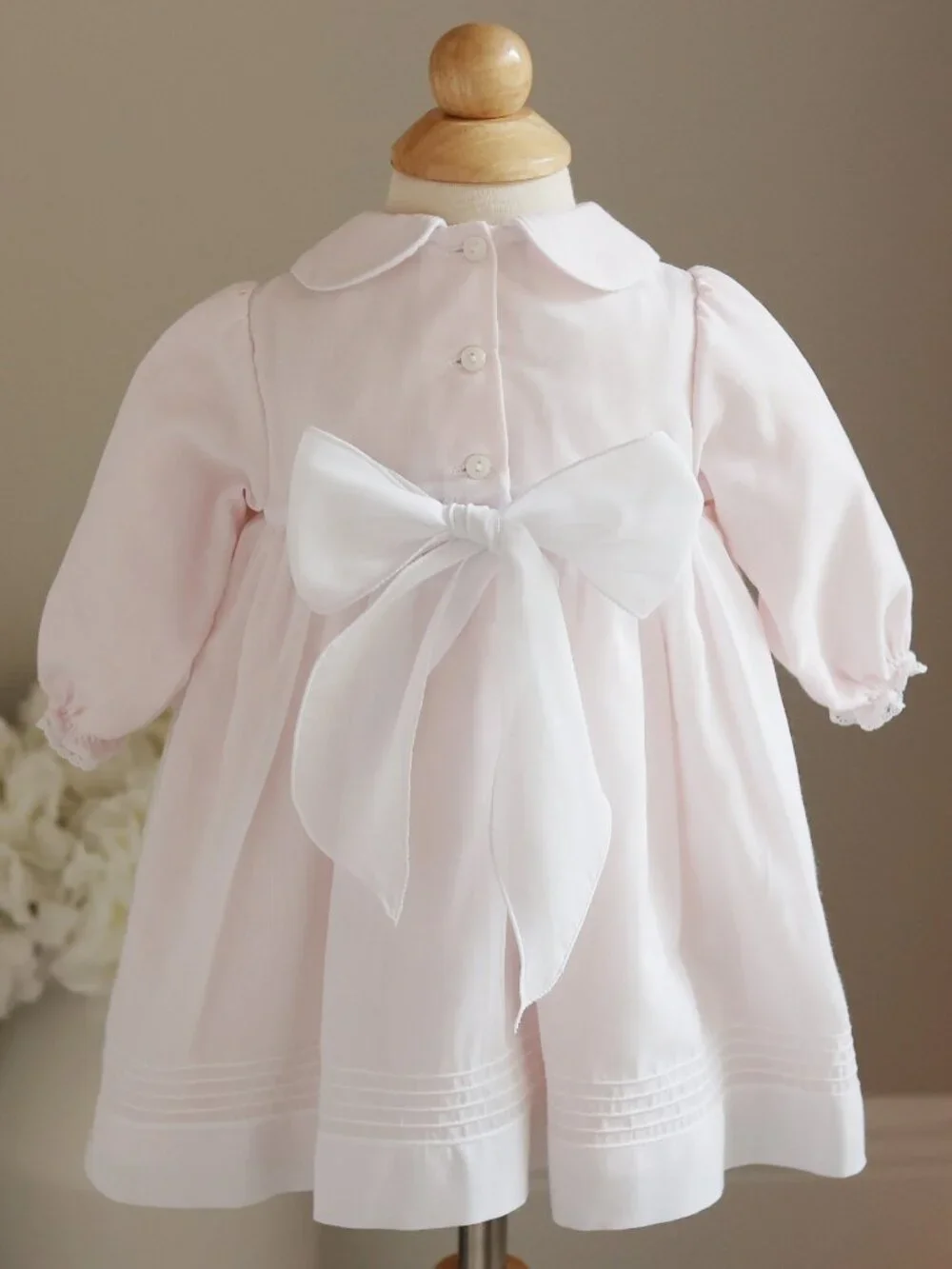 White Smocked Heirloom Dress Bullion Roses Pearls Pintucks Special Occasion 6M